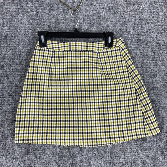 John Galt Skirt Womens Extra Small Green Plaid Stretch Wrap Buckle Mini Short - Picture 2 of 10